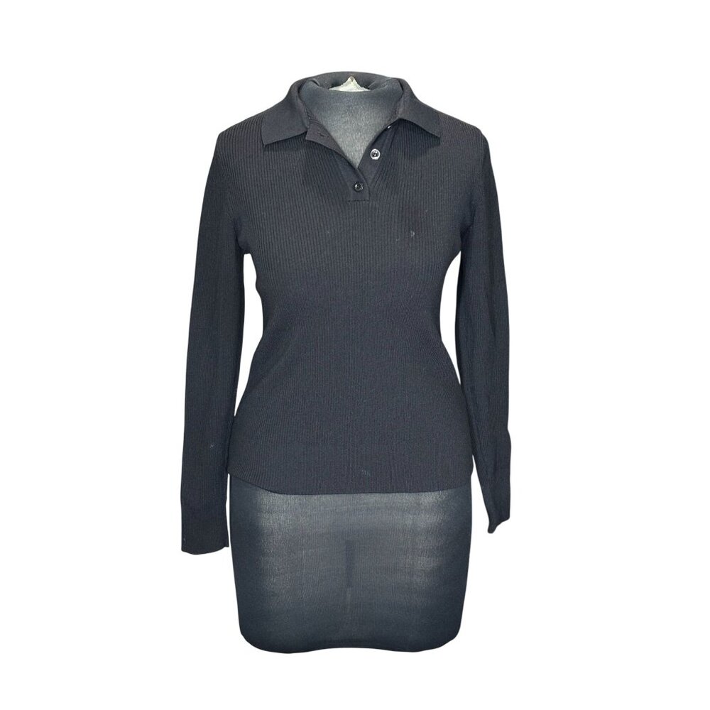 Ribbed Long Sleeve Polo Neck Sweater By Binj Basics M Viscose & Nylon Black